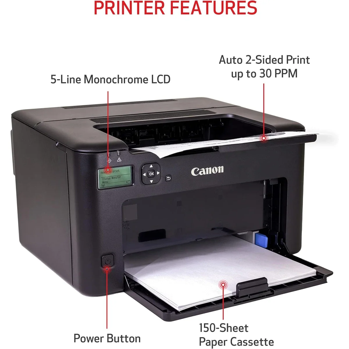 طابعة ليزر أحادية اللون Canon i-SENSYS LBP122DW مع طباعة مزدوجة واتصال لاسلكي وUSB وشبكة - Image 3