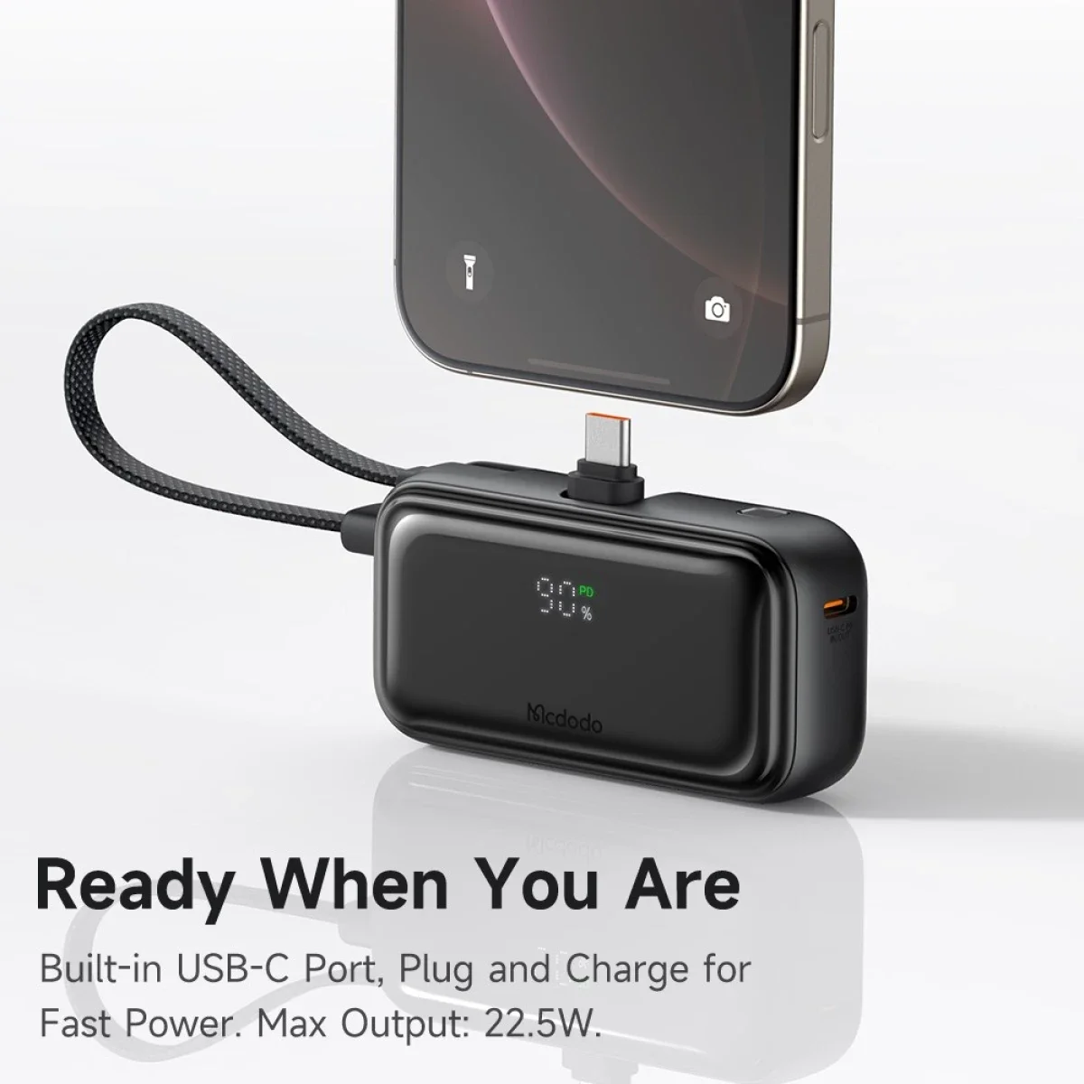 باور بانك Mcdodo MC-7760 MDD Free Kit بسعة 5000mAh وشحن 20W مع موصل USB-C وشاشة رقمية - أسود - Thumbnail 7