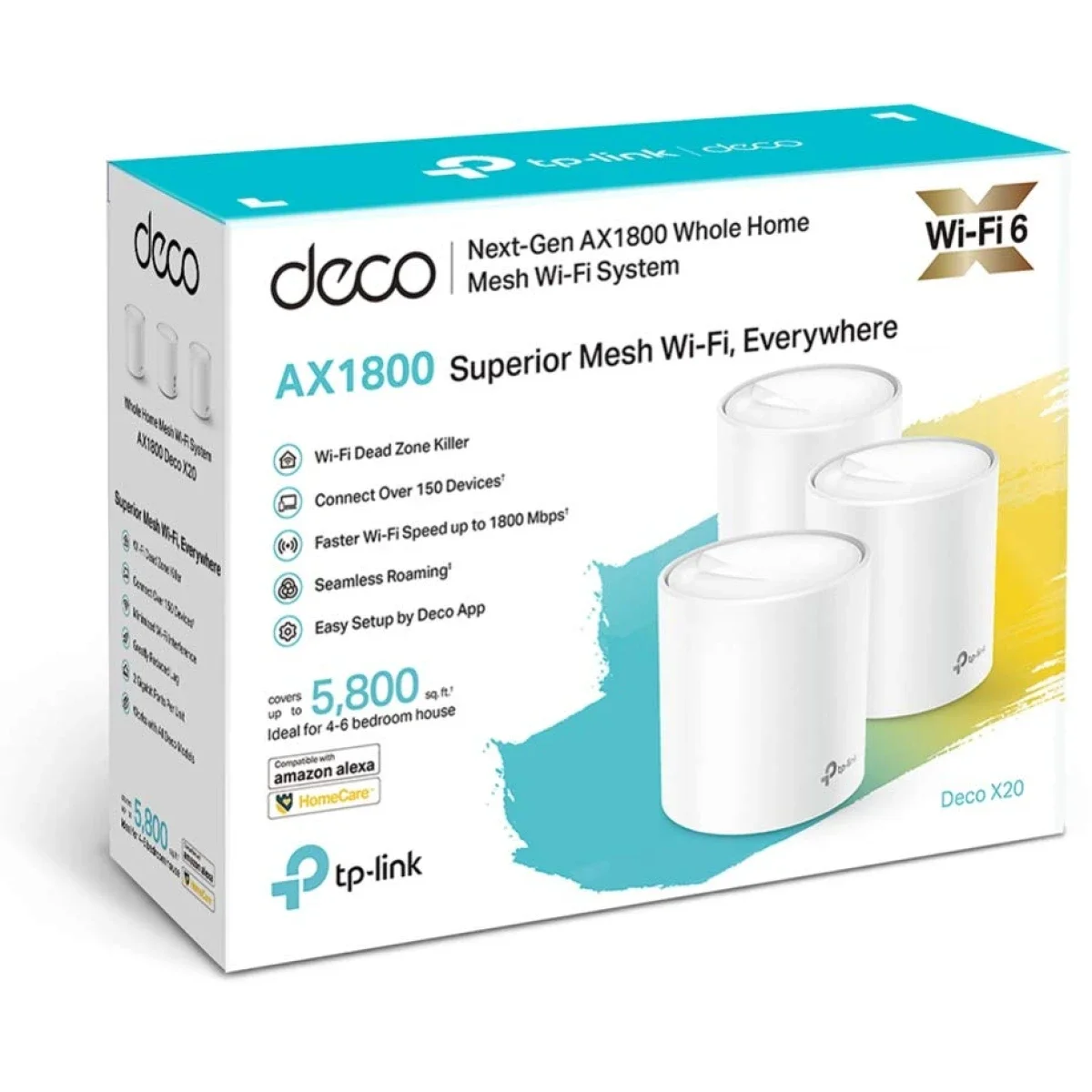 TP-LINK Deco X20 AX1800 Wi-Fi 6 Mesh System 3-Pack Up to 5800 sq. ft.