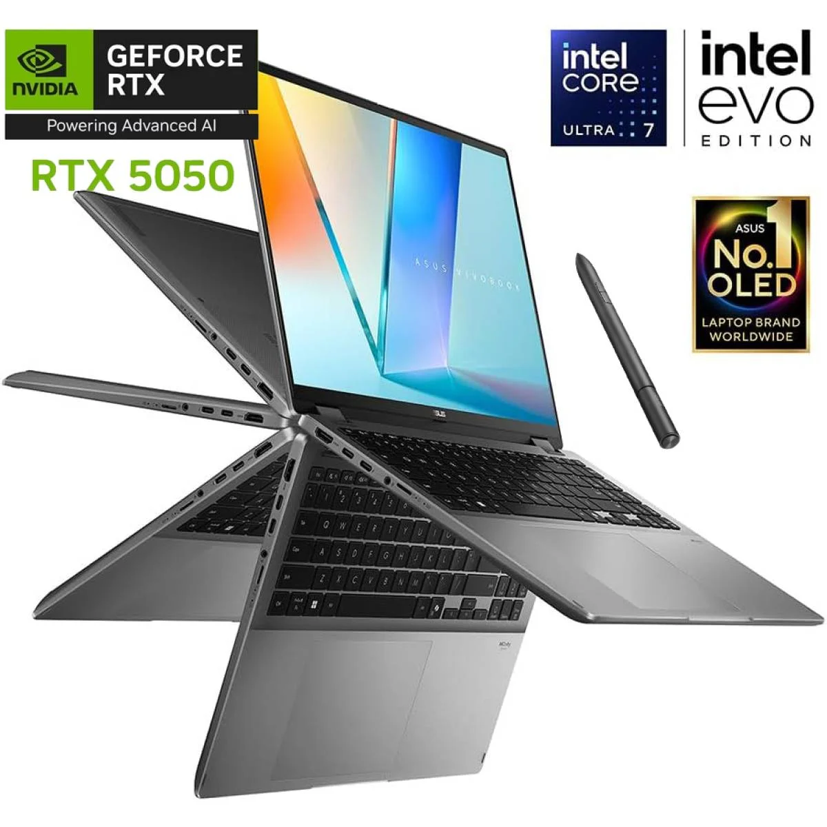 Asus VivoBook 16 Flip TP3607SH-RJ021 16.0-Inch 3K 120Hz OLED Touch Laptop, Core Ultra 7 256V, RTX 5050, 16GB RAM, 1TB SSD - Thumbnail 4