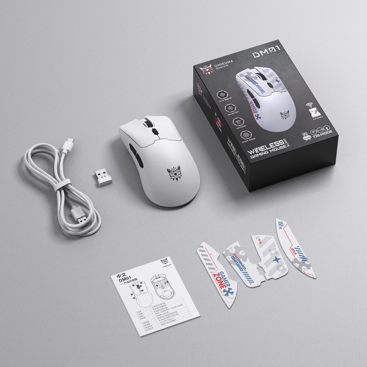 ONIKUMA DM01 Tri-Mode Wireless Gaming Mouse, 12800 DPI, White - Image 3