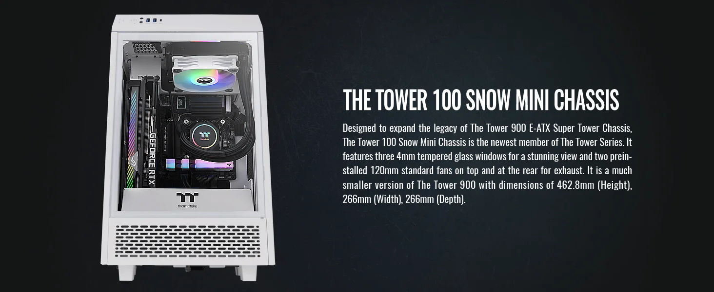 هيكل كمبيوتر Thermaltake The Tower 100 ميني تاور زجاج مقوى M-ITX أبيض - Image 8