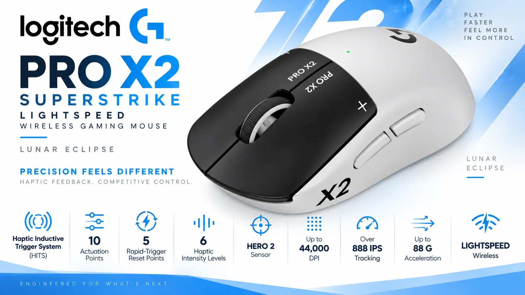 Logitech G PRO X2 SUPERSTRIKE LIGHTSPEED Wireless Gaming Mouse, 61 g, Customizable Click Haptics, USB-C, PC/Mac/Laptop - White - Image 12