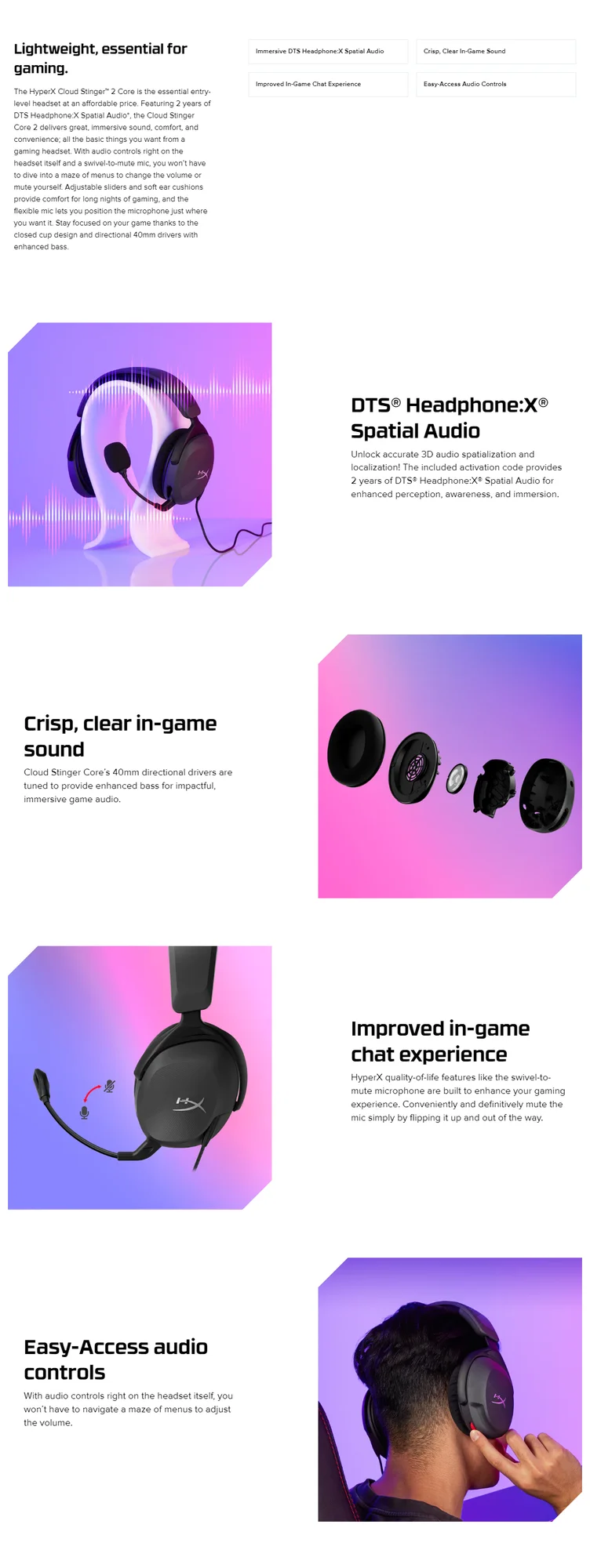 Hyper X Cloud Stinger 2 Core Gaming Headset with 40mm Drivers for PC - Image 5