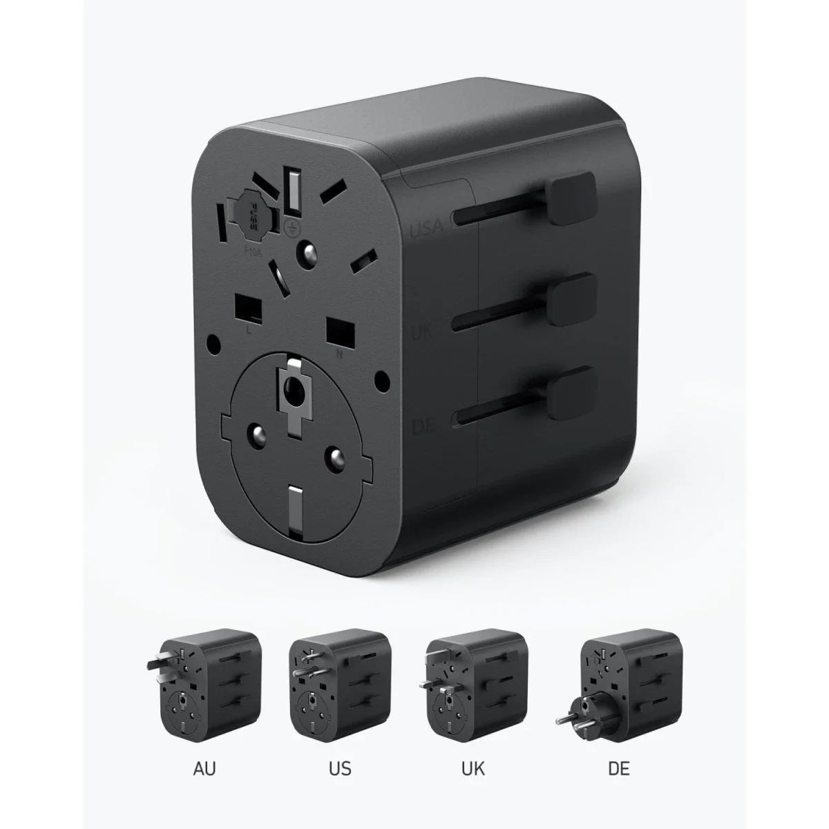 Anker 312 PowerExtend 30W Travel Adapter with 1 AC Outlet, USB-C and 2 USB-A Ports - Black - Thumbnail 6