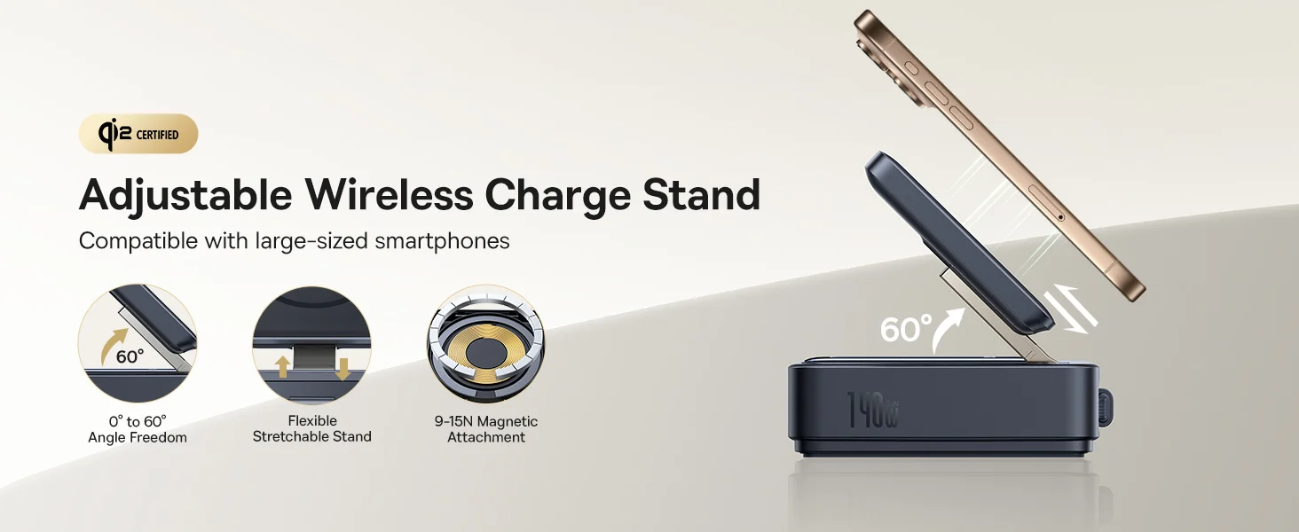 Baseus Nomos 5-in-1 140W Qi2 15W Magnetic Charging Station with 100W Retractable USB-C Cable - Thumbnail 10