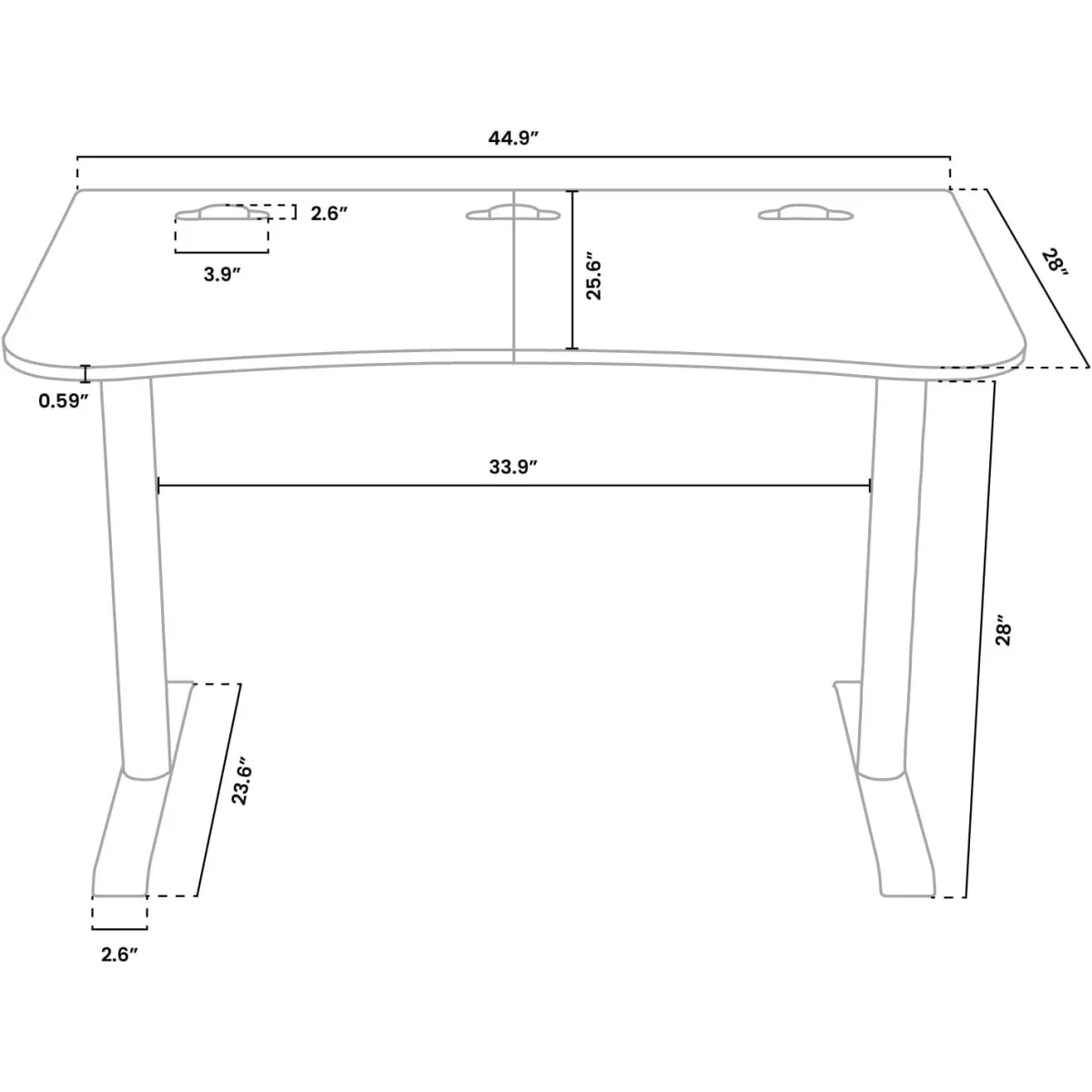 مكتب ألعاب Arozzi Arena Small منحني مع فتحتين لتثبيت الشاشات، أسود نقي - Image 3