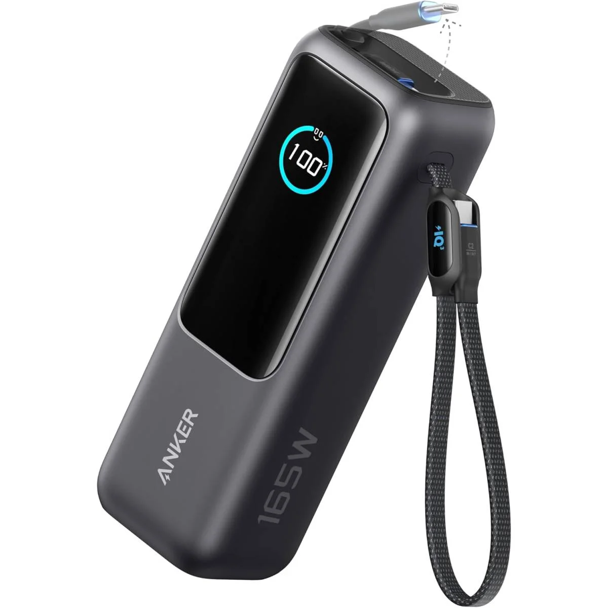 باور بانك لابتوب Anker 25000mAh 165W مع كيابل USB-C مدمجة قابلة للسحب - فضي - Image 5