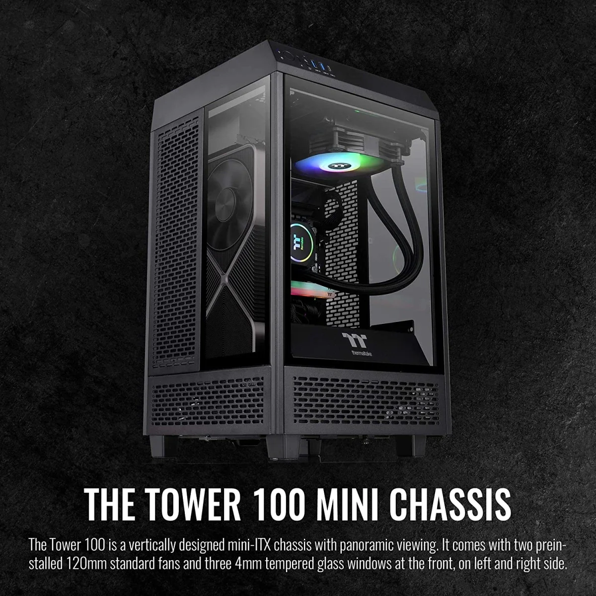 هيكل كمبيوتر Thermaltake The Tower 100 ميني تاور زجاج مقوى Mini-ITX باللون الأسود - Image 3