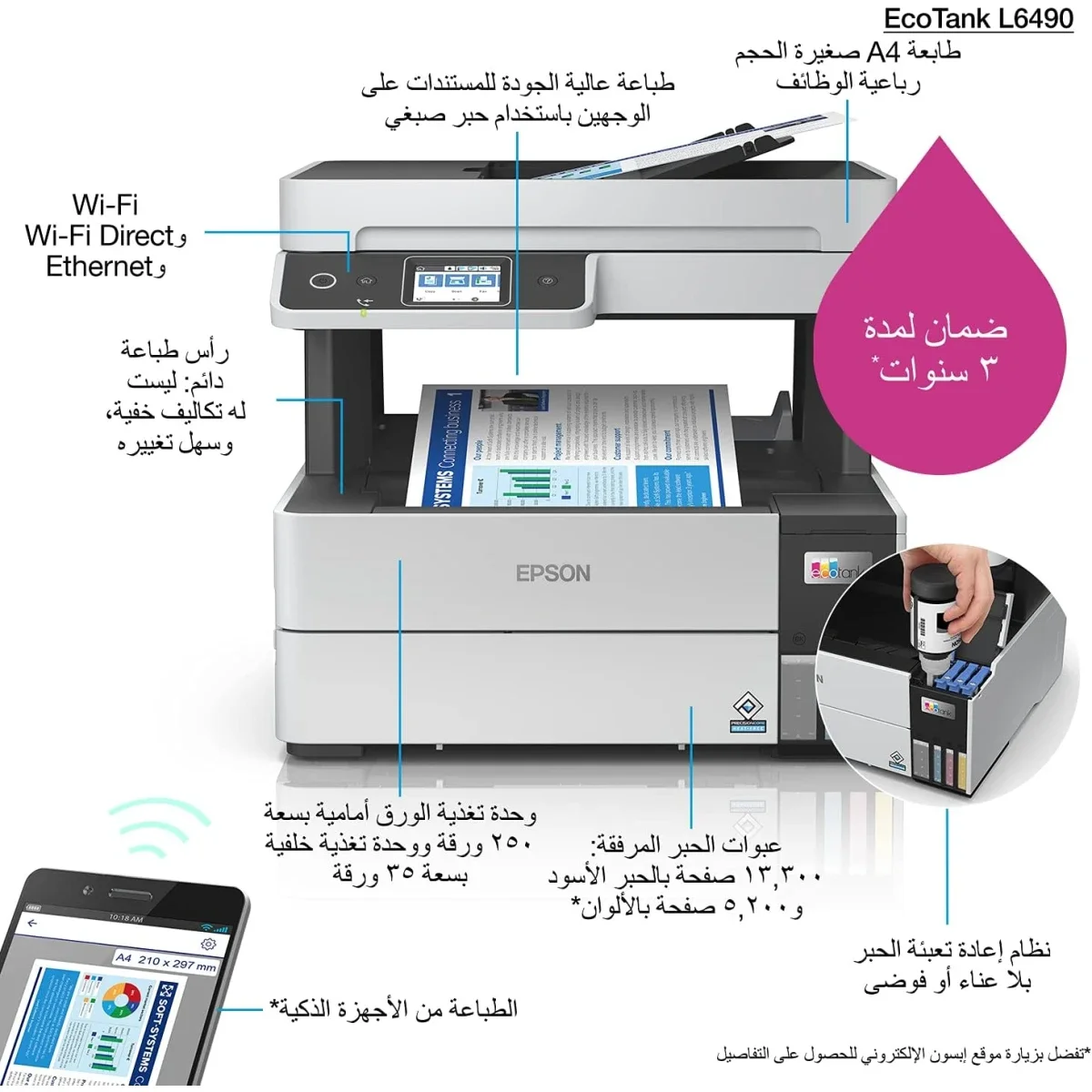 EPSON EcoTank L6490 Color All-in-One Wireless Inkjet Printer - Thumbnail 3