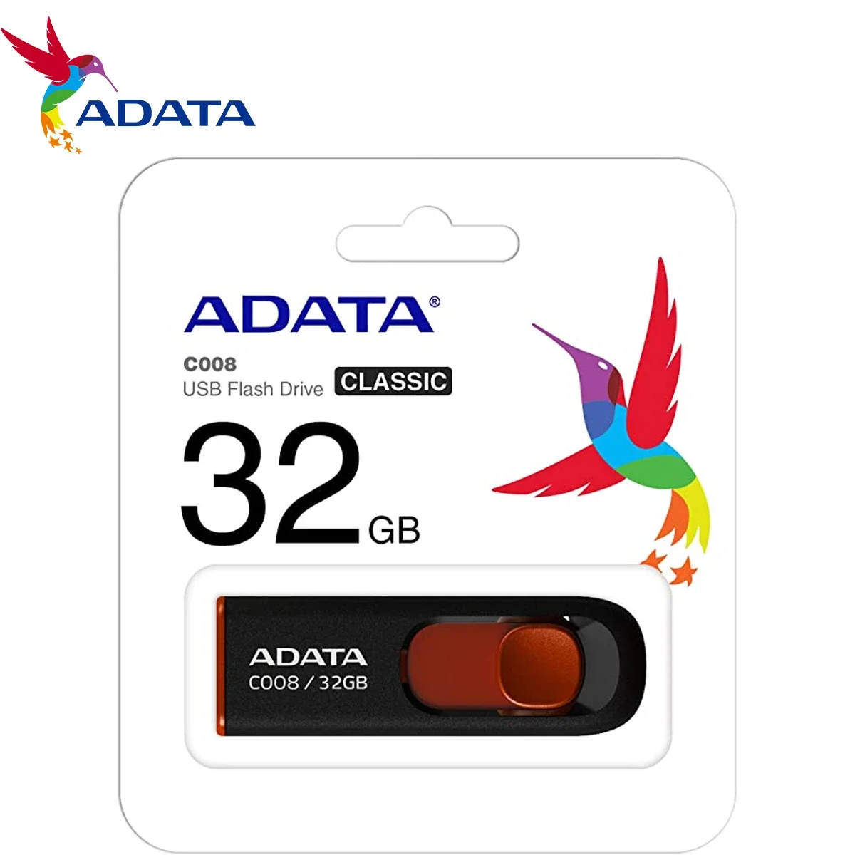 فلاش USB ADATA C008 بسعة 32GB وواجهة USB 2.0 باللونين الأسود والأحمر