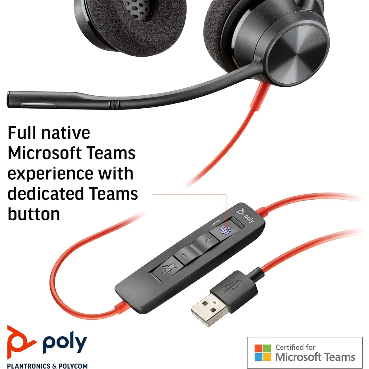 سماعة رأس Poly Blackwire 3320 سلكية مزدوجة الأذن USB-C مع ميكروفون بوم عازل للضوضاء - Thumbnail 6