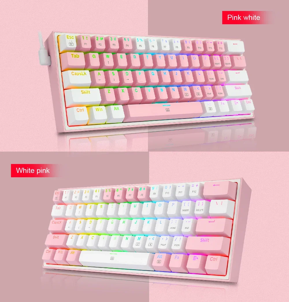 Redragon K617 Fizz RGB 60% Mechanical Gaming Keyboard, 61 Keys, Red Switches, Black - Thumbnail 22