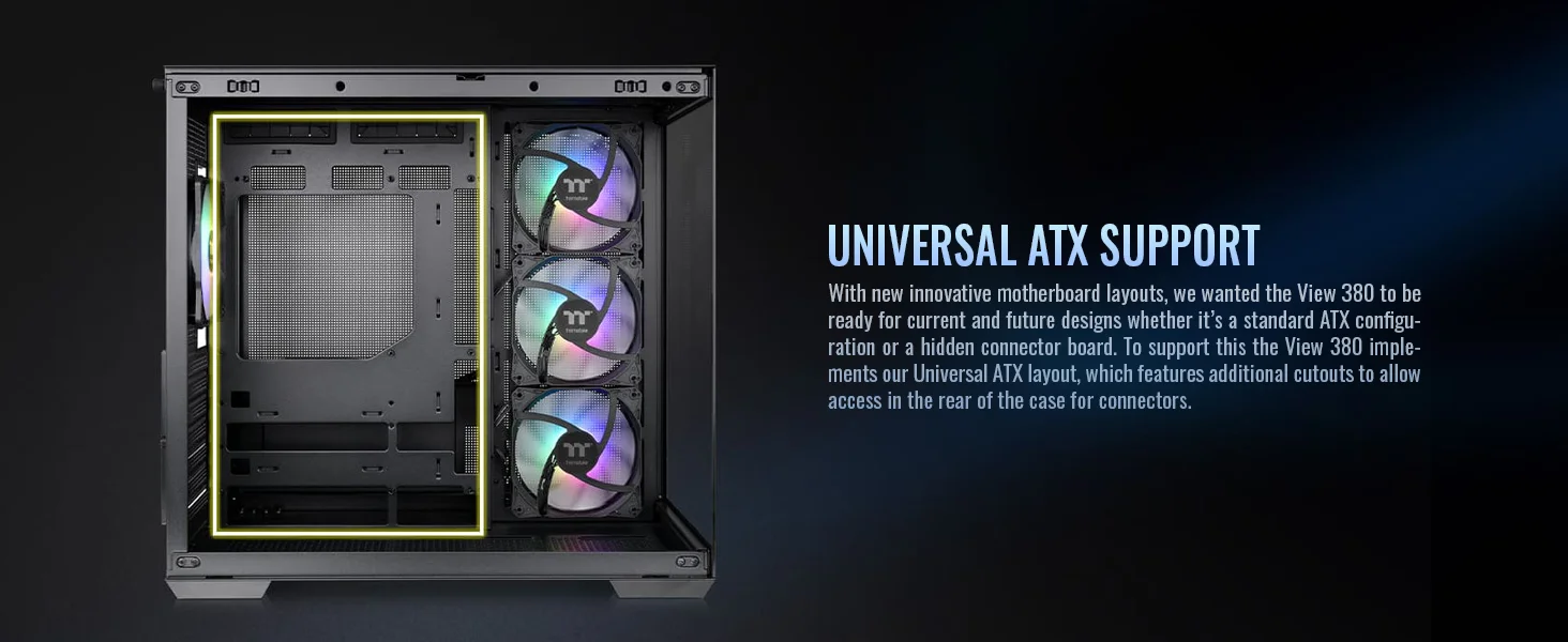هيكل كمبيوتر Thermaltake View 380 TG ATX ميد تاور مع 4 مراوح ARGB مقاس 120 مم، أسود - Thumbnail 10