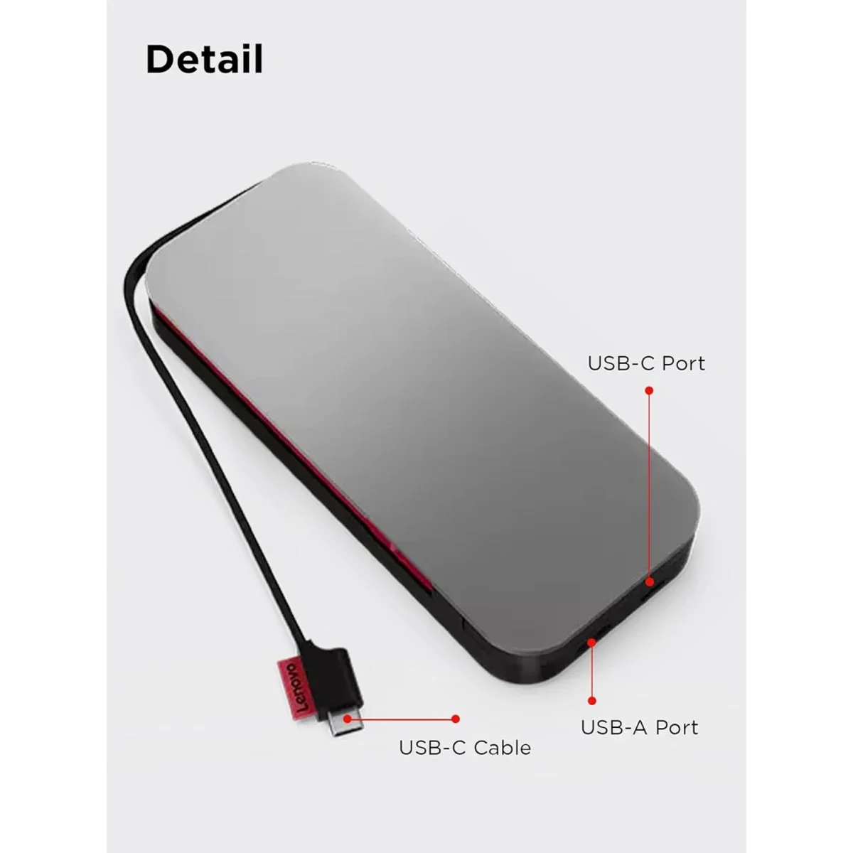 Lenovo Go USB-C Laptop Power Bank 20000mAh 65W with USB-A, Storm Grey - Thumbnail 5
