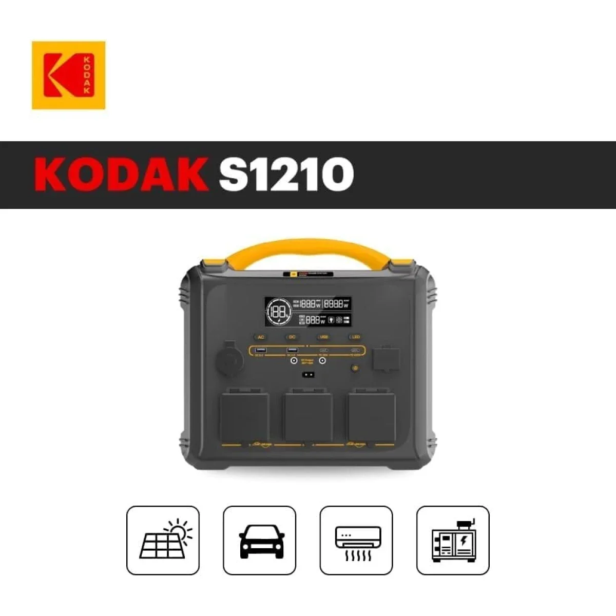 محطة طاقة محمولة Kodak S1210 بسعة 1102.5Wh وطاقة ذروة 2400W ومدخل شمسي 800W - Thumbnail 2