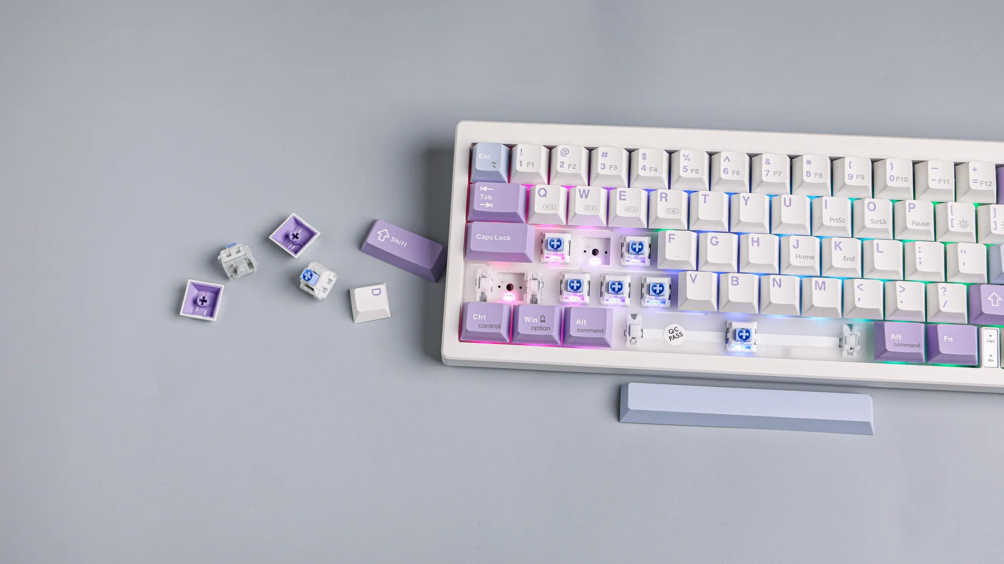 كيبورد AJAZZ AK650 ميكانيكي بسويتشات Dream Weaver، ثلاثي الاتصال، RGB، بنفسجي وأبيض وأزرق - Image 10