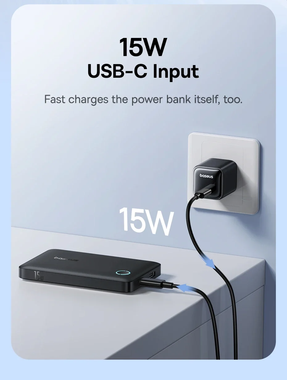 باور بانك Baseus EnerFill FP11 بسعة 10000mAh وشحن سريع 15W أسود - Thumbnail 11