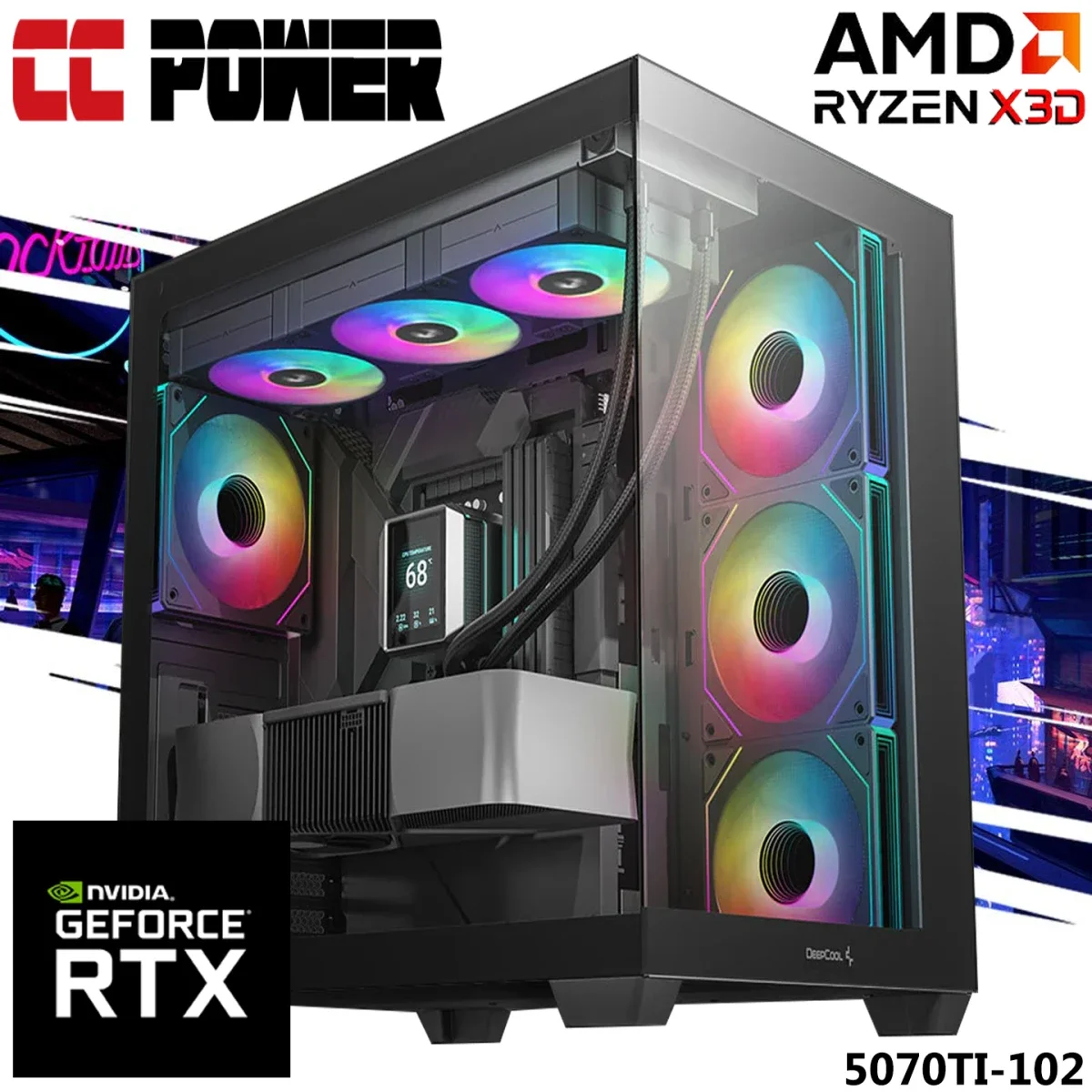 City Center Computers CC Power 5070TI-102 Gaming PC AMD Ryzen 7 7800X3D RTX 5070 Ti 32GB RAM 1TB SSD - Image 1
