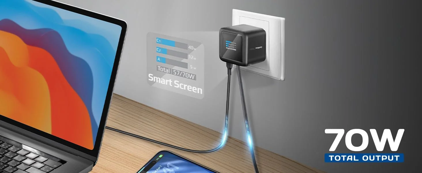 شاحن Promate Cubix-R70 GaNFast بقدرة 70 واط مع كابل USB-C قابل للسحب بطول 80 سم - Thumbnail 9