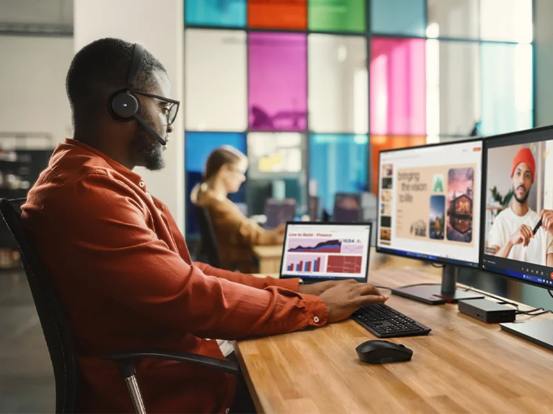 سماعة رأس Lenovo لاسلكية للمكالمات Teams، بلوتوث 5.3 ومستقبل USB-A - Thumbnail 10