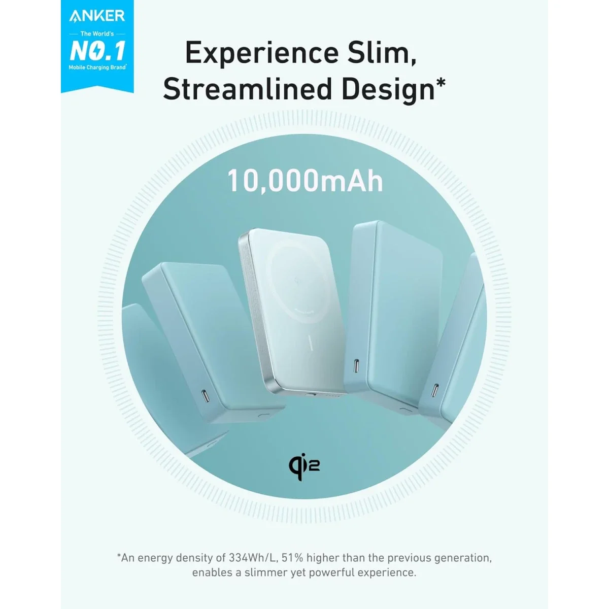 بطارية محمولة Anker A1664 MagGo نحيفة للغاية 10000mAh مغناطيسية Qi2 بقدرة 15W خضراء - Thumbnail 2