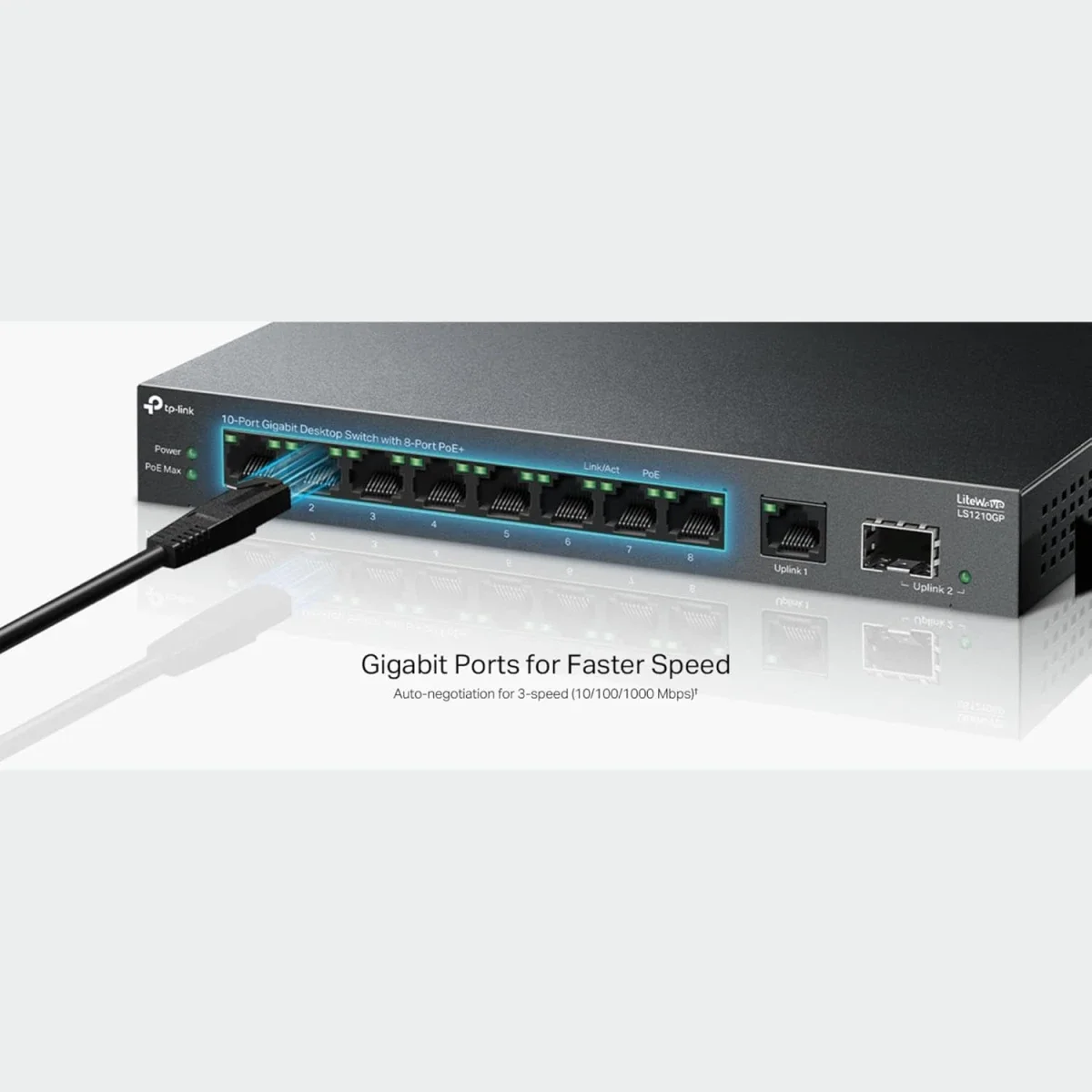 سويتش مكتبي TP-LINK LS1210GP جيجابت 10 منافذ مع PoE+ لـ8 منافذ، 9 منافذ RJ45 ومنفذ SFP واحد - Image 4