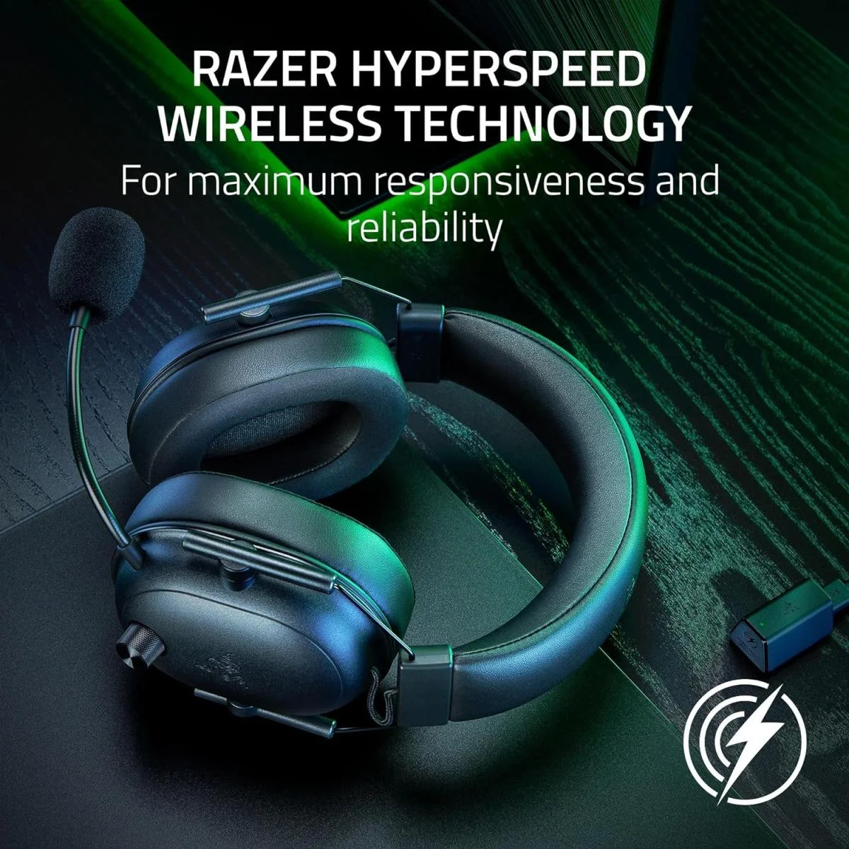 سماعة ألعاب Razer BlackShark V2 HyperSpeed لاسلكية، صوت THX 7.1، بطارية 70 ساعة، أسود - Image 4