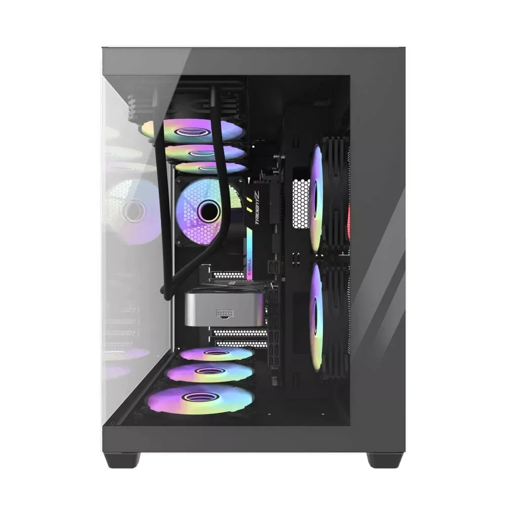 DarkFlash C285P V2 Luxury ATX Dual-Chamber PC Case with Dual Glass Panels - Black - Thumbnail 2