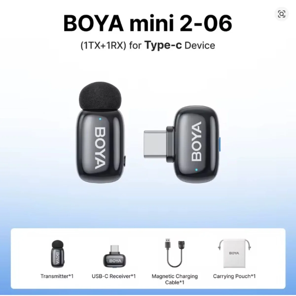Boya mini 2-06 Wireless Lavalier Microphone with USB-C Receiver, Black - Thumbnail 2
