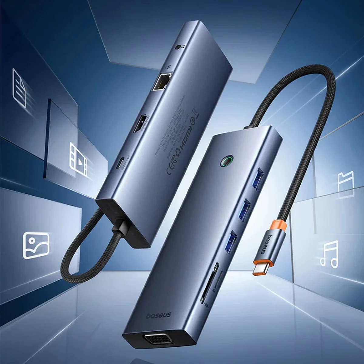 محطة إرساء وموزع USB-C Baseus UltraJoy Series 10 منافذ مع HDMI وVGA و3x USB 3.0 وPD وRJ45 وSD/TF - Space Gray - Image 5