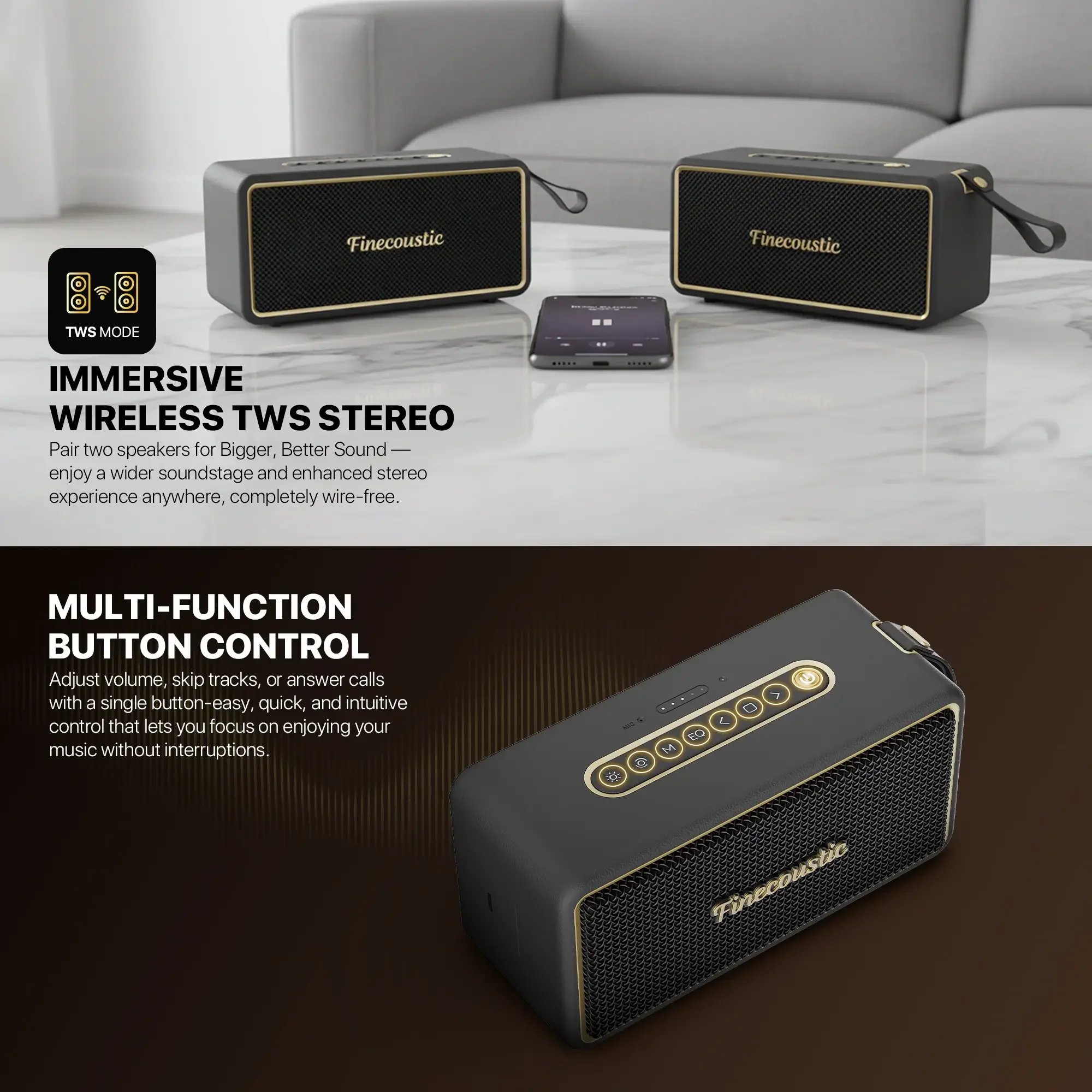 Fantech Finecoustic FBS2 HOKO NOMAD L Portable Speaker with 4 Connection Modes - Image 6