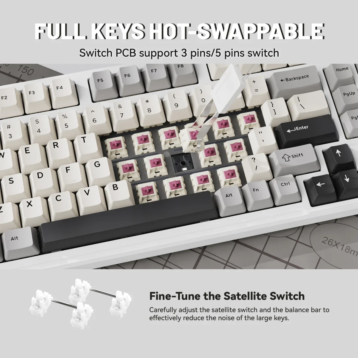ATTACK SHARK X98 Tri-Mode Wireless Mechanical Keyboard - StarLight White - Thumbnail 4