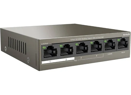 سويتش Tenda TEF1105P-4-63W غير مُدار 5 منافذ 10/100Mbps مع 4 منافذ PoE+ وطاقة 30 واط لكل منفذ وإجمالي 58-63 واط