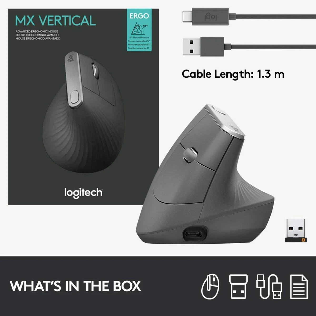 Logitech MX Vertical Wireless Ergonomic Mouse, Graphite - Thumbnail 9