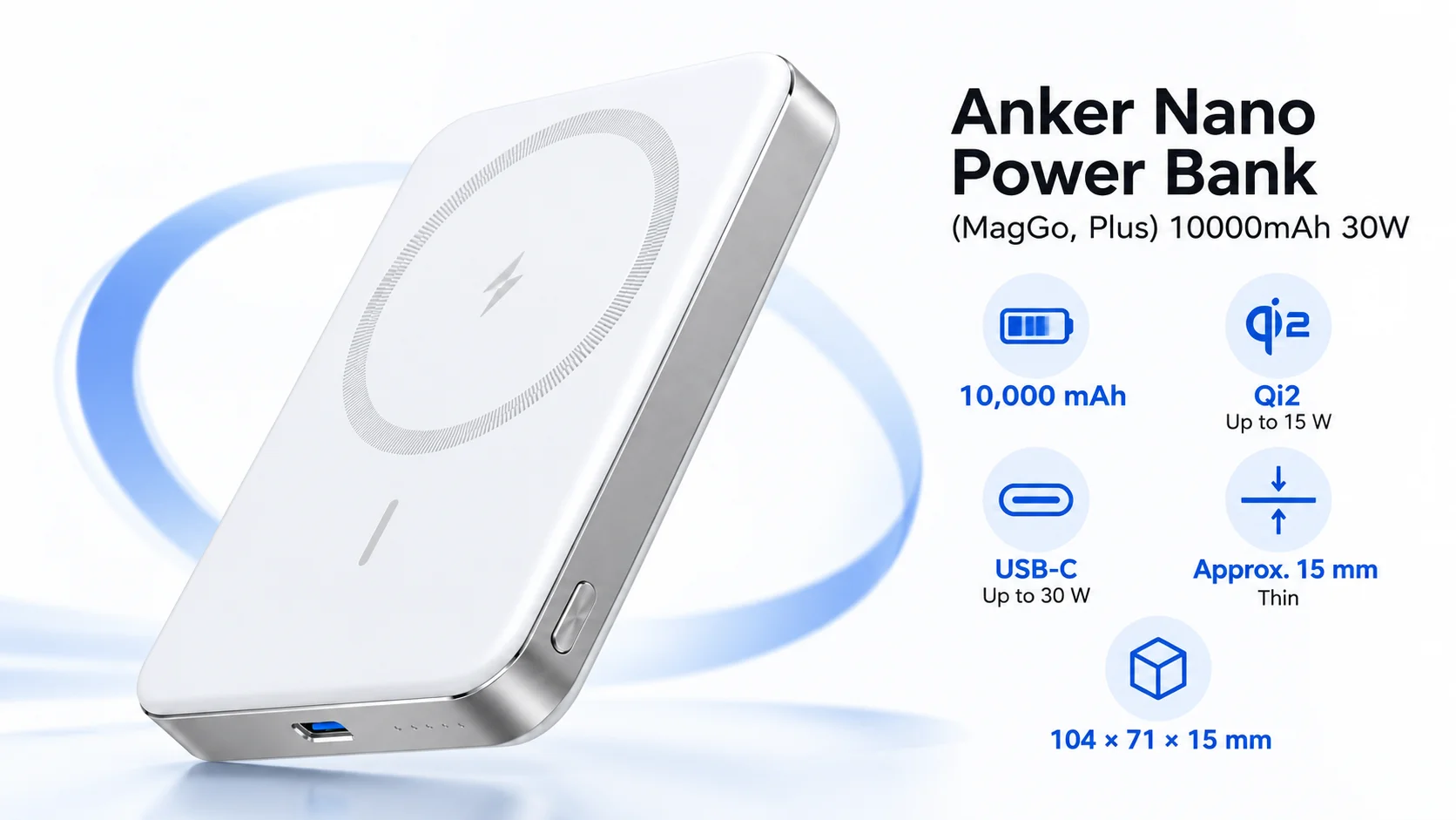 باور بانك Anker Nano (MagGo, Plus) سعة 10000mAh قدرة 30W Qi2 أبيض - Thumbnail 14