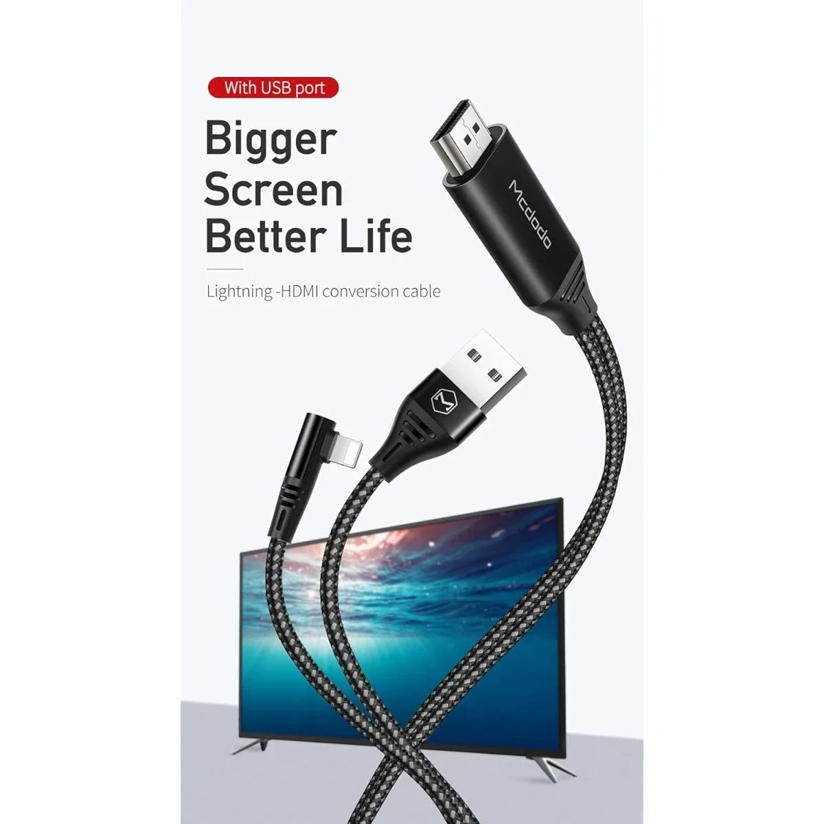Mcdodo CA-6400 Lightning to HDMI 4K Adapter Cable with USB Port 2M for iPhone iPad - Image 4