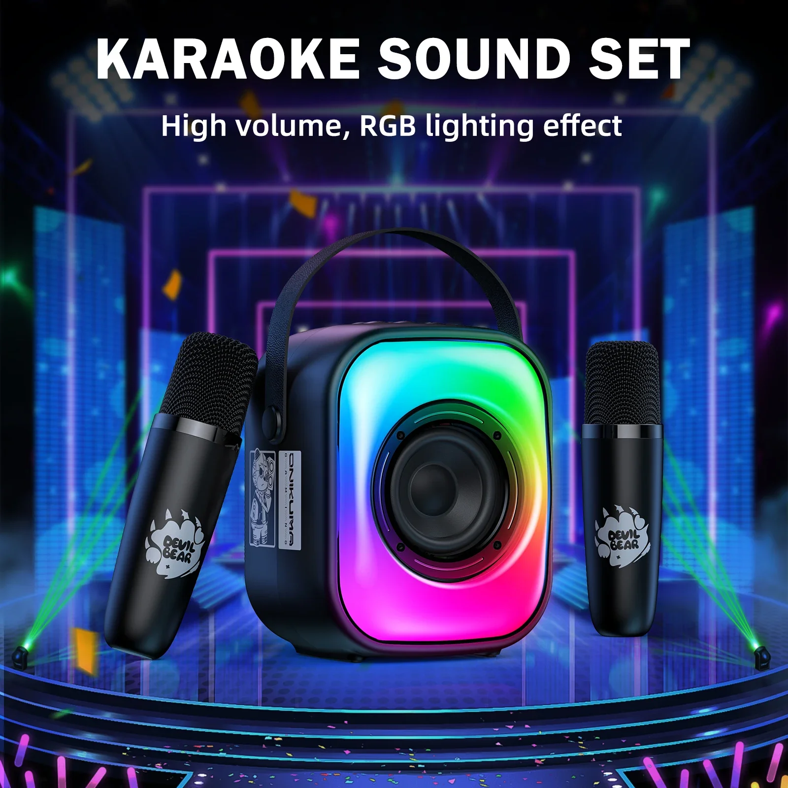 ONIKUMA L7 RGB Bluetooth Karaoke Speaker with 2 Microphones - Beige - Image 12
