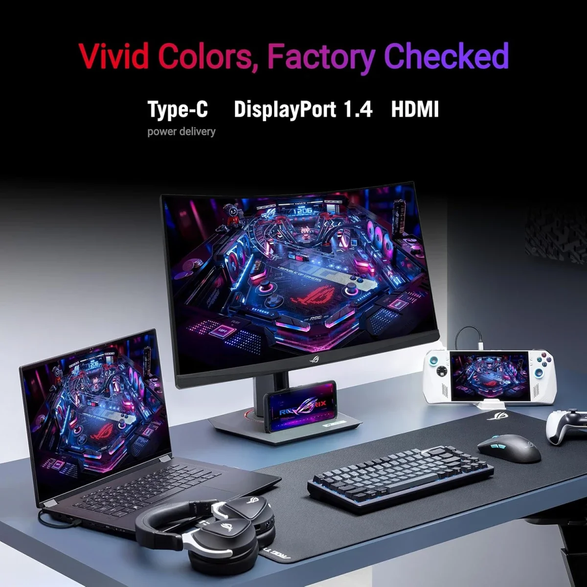 شاشة Asus ROG Strix XG27WCMS للألعاب 27 إنش منحنية QHD، 280 هرتز، 1 مللي ثانية، USB-C - Image 4