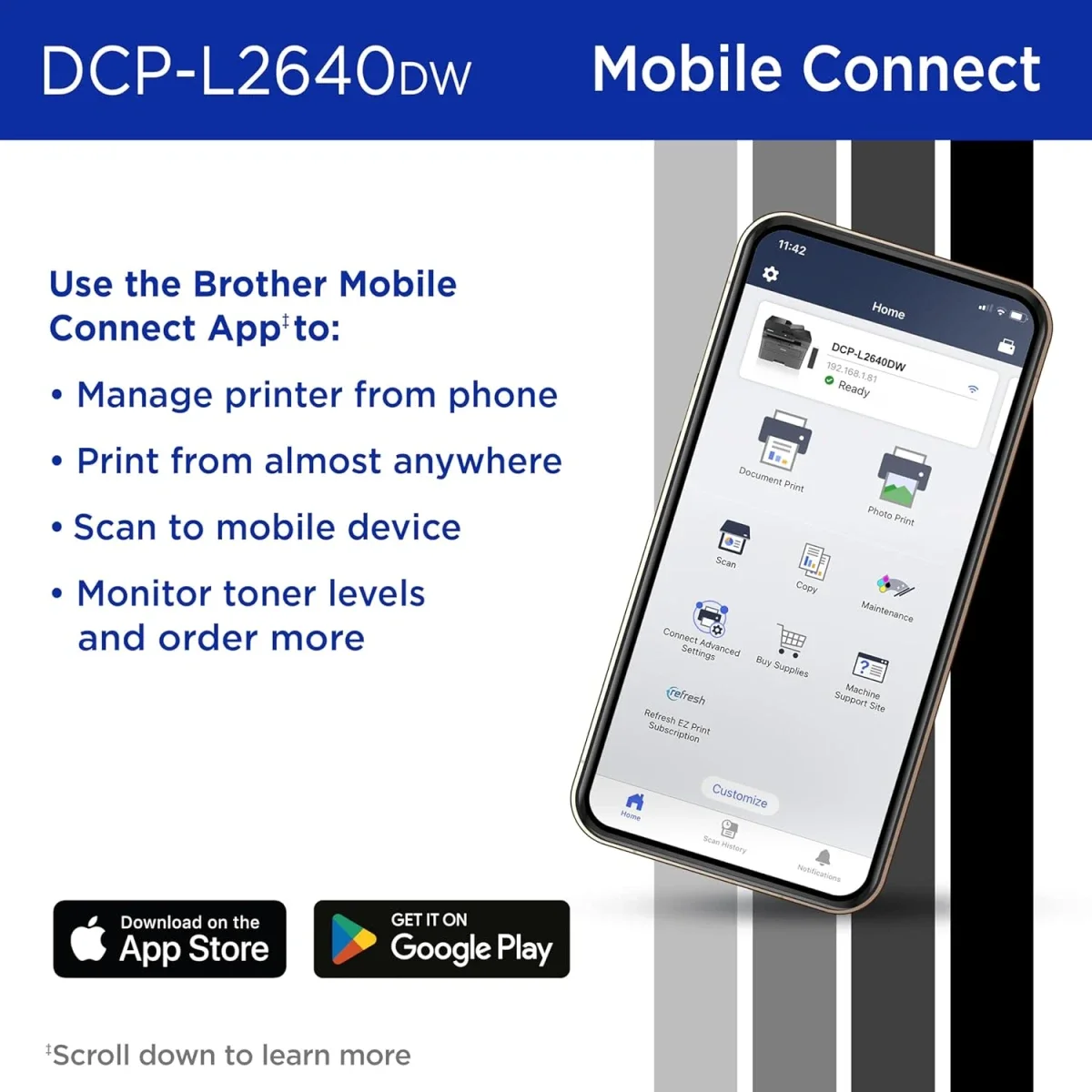 BROTHER DCP-L2640DW Wireless Monochrome Laser 3-in-1 Printer with 50-Page ADF - Thumbnail 4