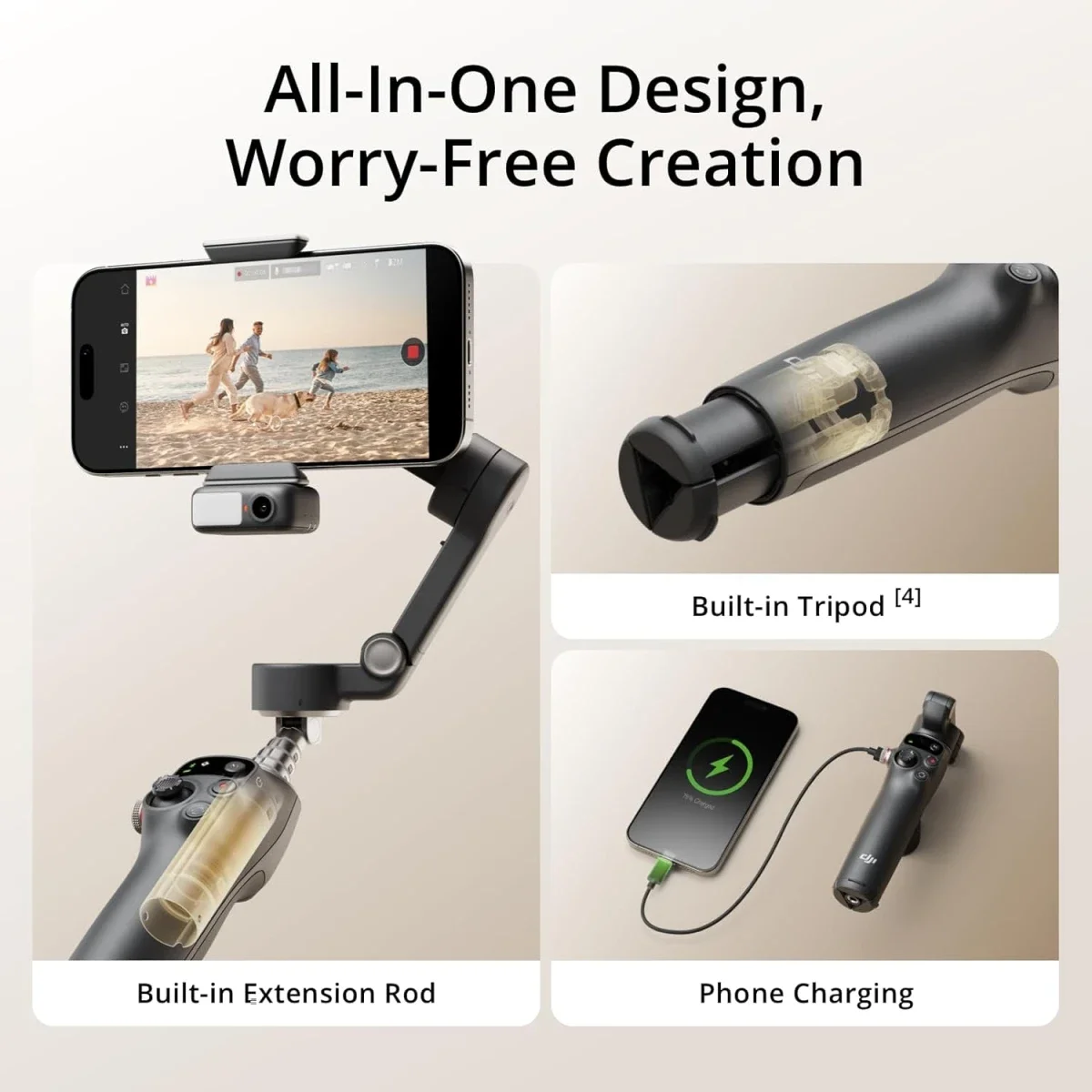 DJI Osmo Mobile 7P 3-Axis Phone Gimbal Stabilizer with Tracking, Light & Tripod - Gray - Thumbnail 4