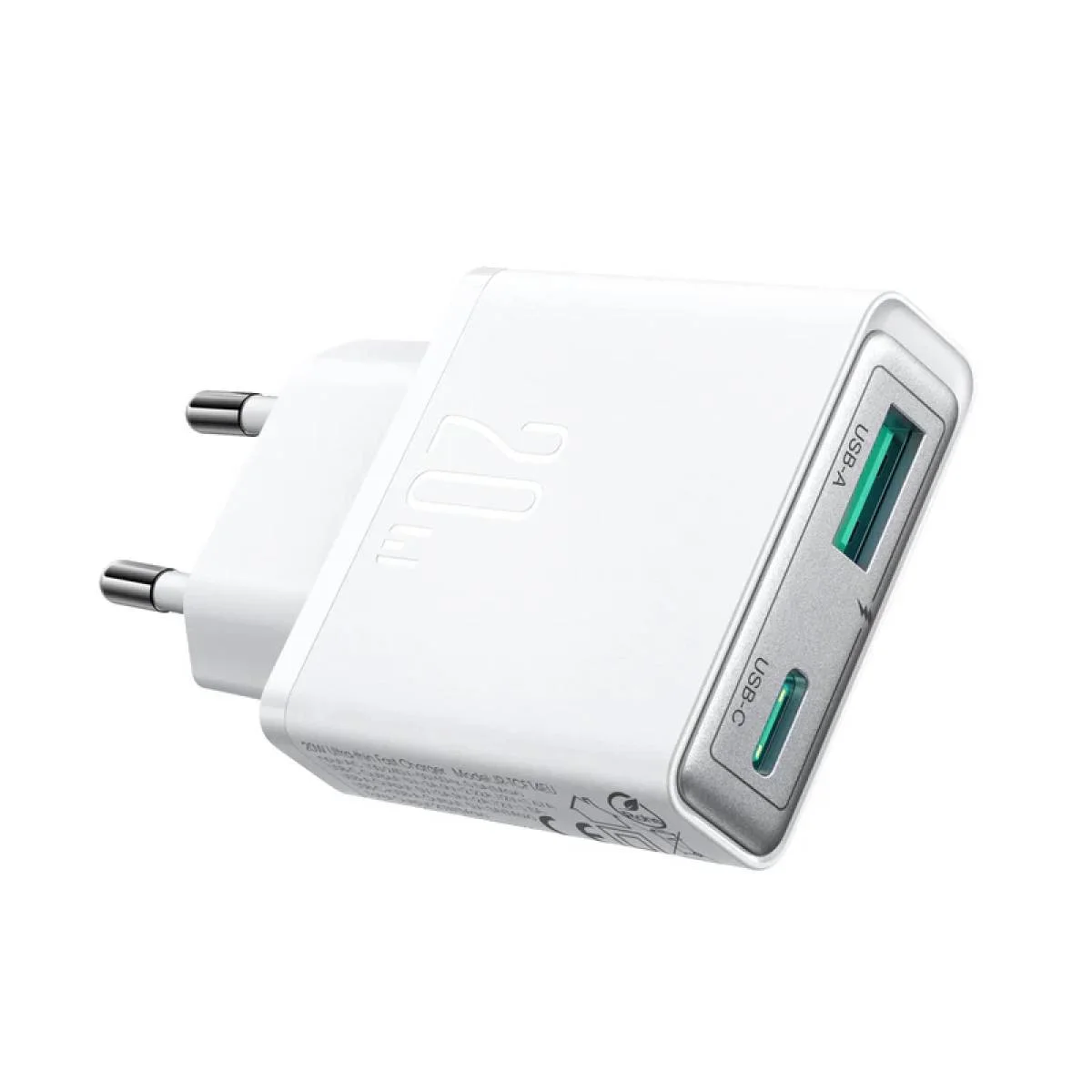 شاحن JOYROOM JR-TCF14 سريع فائق النحافة 20 واط بمنفذين USB-A وUSB-C - أبيض - Image 7