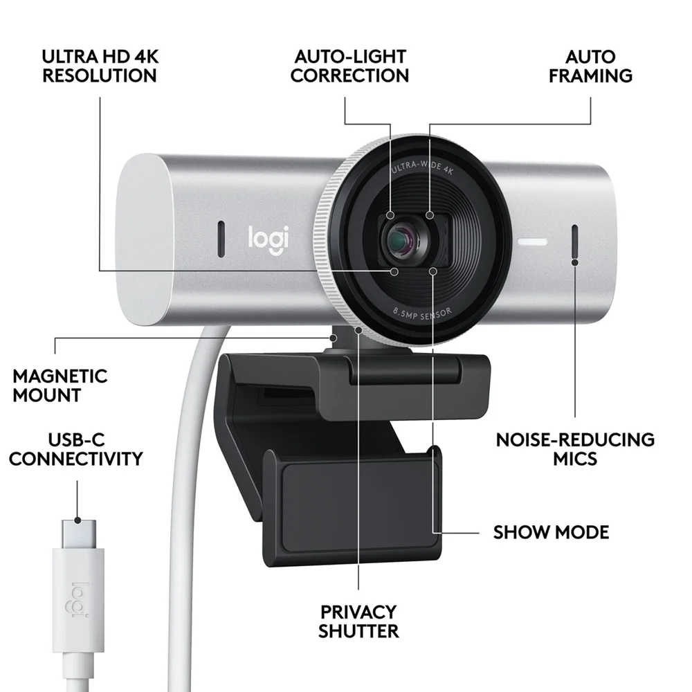 Logitech MX Brio 4K Ultra HD Collaboration and Streaming Webcam - Pale Grey - Image 4