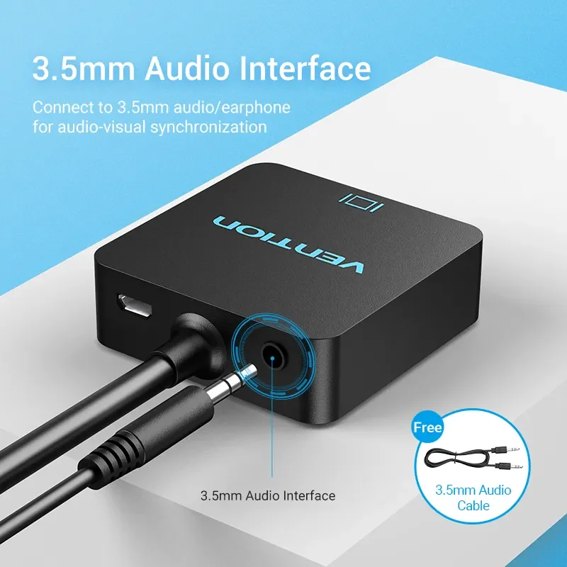 محول Vention ACRBB من HDMI إلى VGA مع طاقة Micro USB وصوت AUX، 0.15 متر، أسود - Thumbnail 7