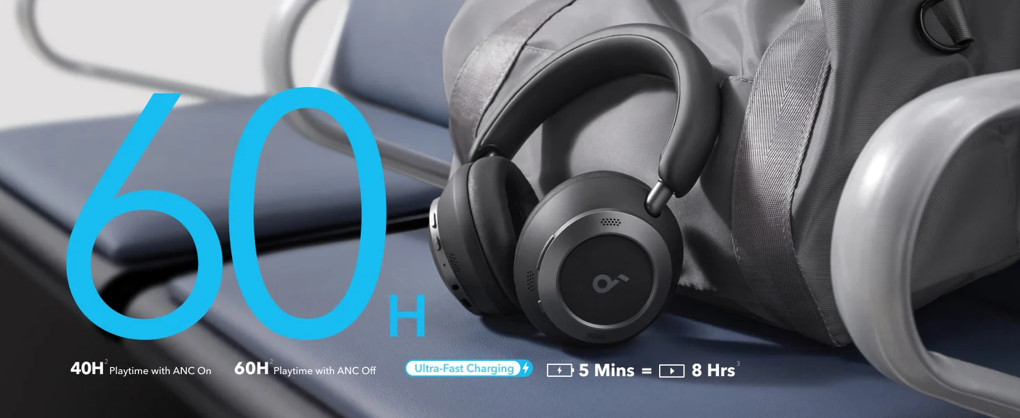Anker Soundcore Space One Pro Wireless Noise Cancelling Headphones, Black - Thumbnail 10