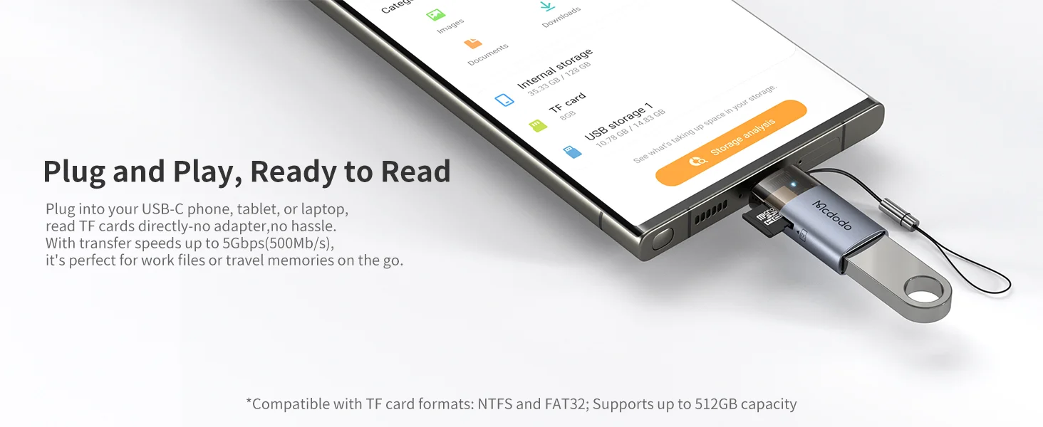 Mcdodo USB to USB-C OTG Adapter with Micro SD TF Card Reader - Thumbnail 11