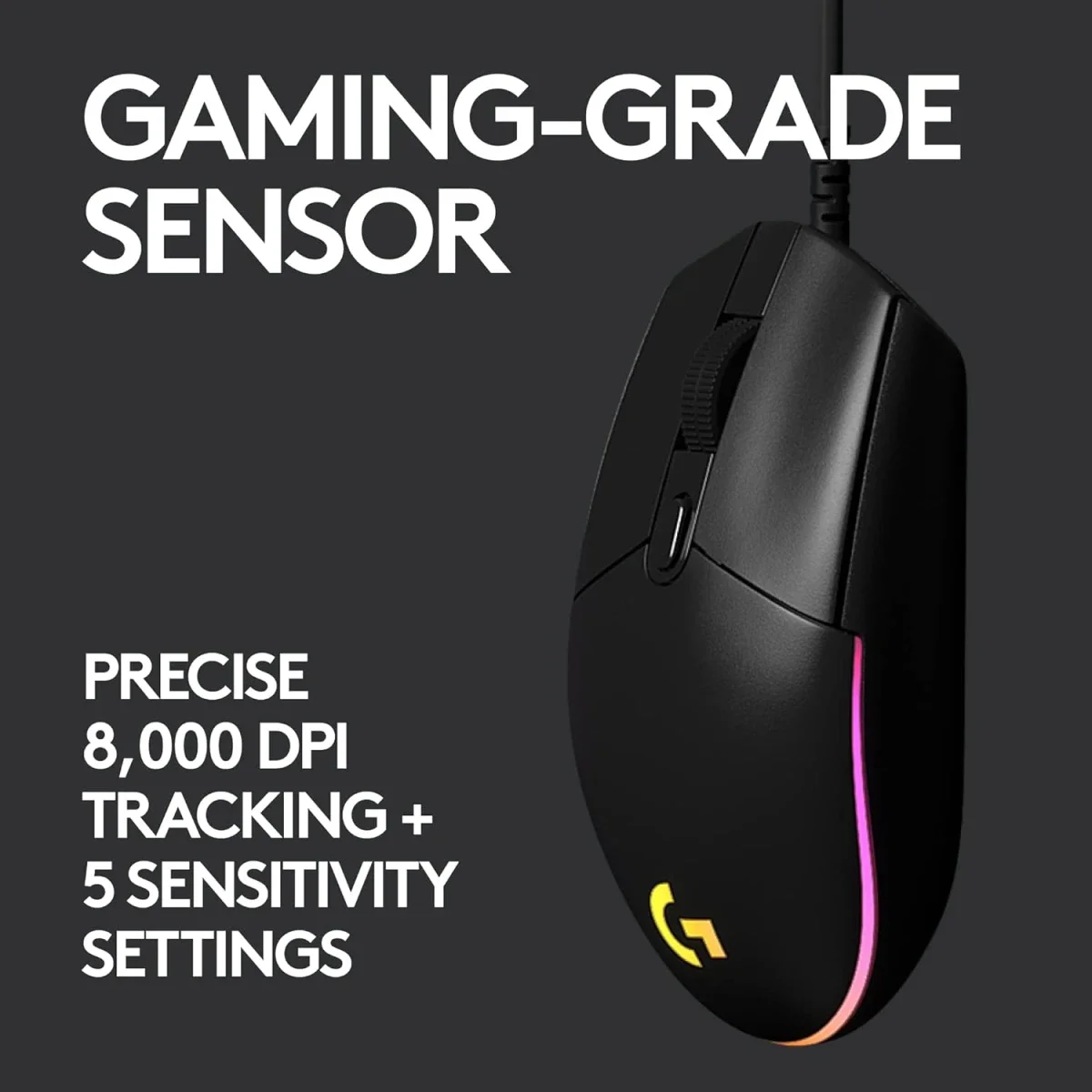 ماوس ألعاب Logitech G203 سلكي بدقة 8,000 DPI وإضاءة LIGHTSYNC RGB، أسود - Thumbnail 4