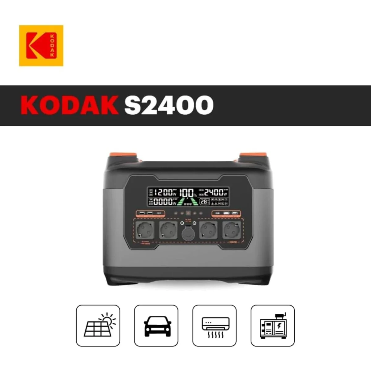 محطة طاقة محمولة Kodak S2400 بسعة 2047.5Wh، خرج ذروة 4800W، وإدخال شمسي 1200W - Thumbnail 2