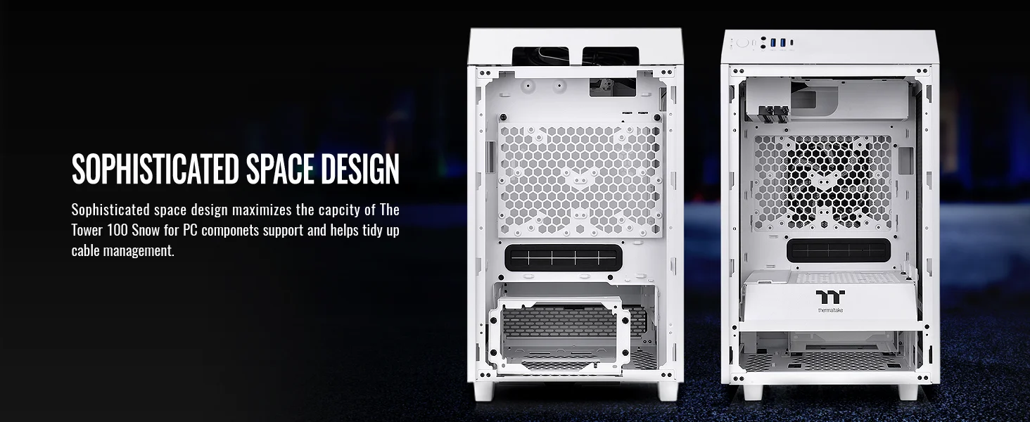 هيكل كمبيوتر Thermaltake The Tower 100 ميني تاور زجاج مقوى M-ITX أبيض - Image 10