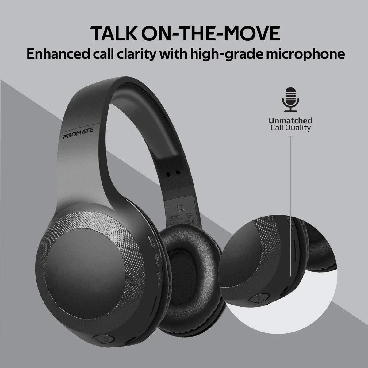 Promate LaBoca Wired & Wireless Bluetooth 5.0 Headphones with Deep Bass, MicroSD Playback, Built-In Mic and 5H Playtime - Black - Thumbnail 6